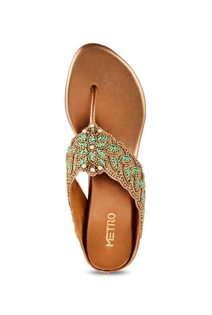 Buy Metro Antique Gold T-Strap Sandals for Women at Best Price @ Tata CLiQ