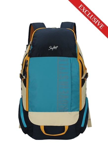 Skybags Cavalier Blue Beige Color Block Nylon Laptop Backpack - Main Image