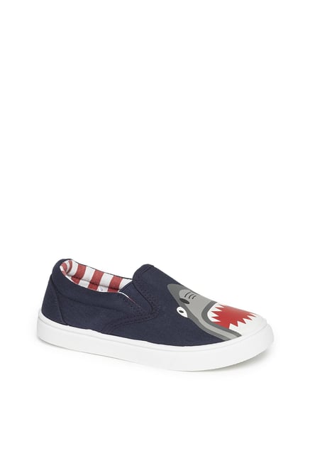 Buy Yellow Kids by Westside Navy Shark Canvas Sneakers For Kids