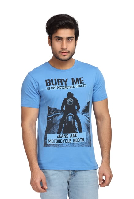 Buy Wrangler Blue Printed Round Neck T-Shirt for Men Online Tata CLiQ