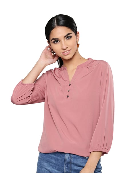 Buy Harpa Women V-Neck Three-Quarter Sleeves Solid Top online