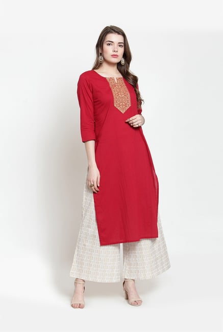 Buy online Green Poly Cotton Layered Kurta Narrow Palazzo Suit Set at best  price at biba.in - SKDLNE