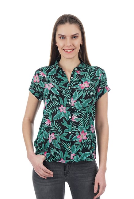 Pepe Jeans Black & Green Floral Print Shirt