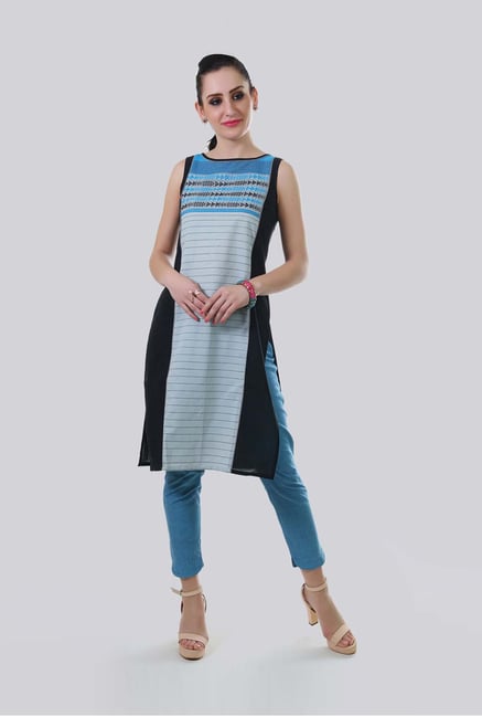 Femvy Rayon Embroidred Sleeveless Kurta for Women Black, Small : Amazon.in:  Fashion