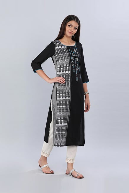Buy Aurelia Black Aztec Pattern Straight Kurti for Women Online