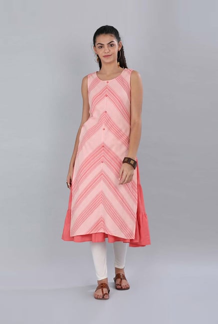Designer Women's Cotton Printed A-Line Kurti With Pant Set - Pink Block -  3815956