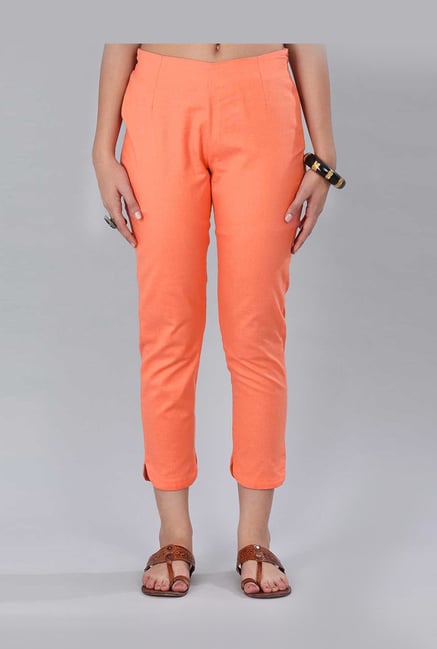 City Fashion Womens Slim Fit Orange Lumlum Cigarette Trouser Pants