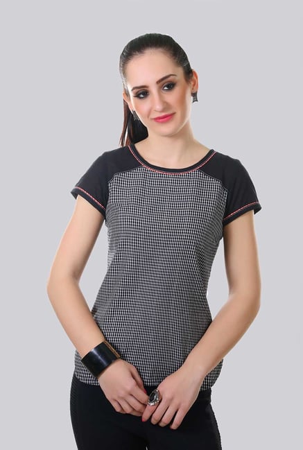 Aurelia Black Cotton Chequered Top