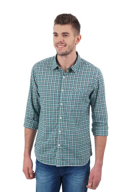 Pepe Jeans Green Regular Fit Cotton Checks Shirt