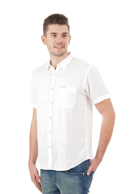 Buy Pepe Jeans White Half Sleeves Linen Shirt Online at Best Prices ...