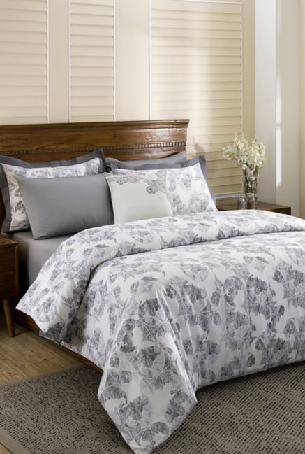 Buy Maspar Grey Printed Cotton King Duvet Cover Set Online At Best