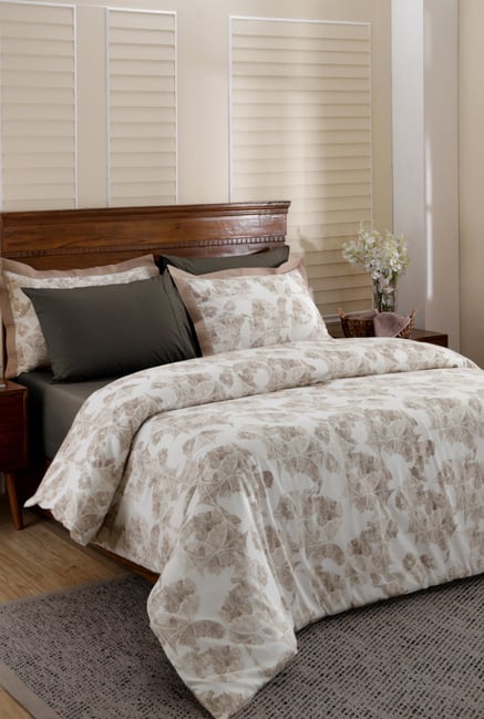 Buy Maspar Neutral Printed Cotton Double Duvet Cover Set Online At