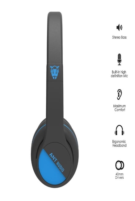 Ant Audio Treble 500 Bluetooth Headphones with Mic Black Blue