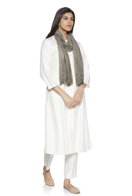 Buy Zuba by Westside Grey Cotton-Silk Embroidered Stole for Women