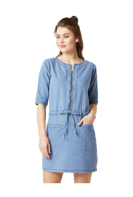 Miss Chase Blue Textured Above Knee Dress Price in India