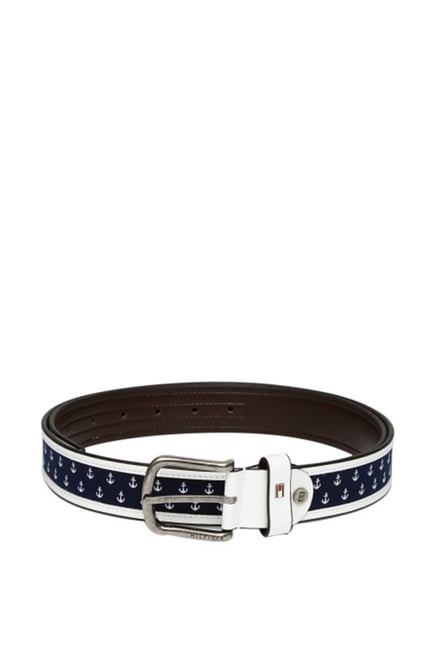 Tommy Hilfiger White Navy Casual Leather Belt for Men
