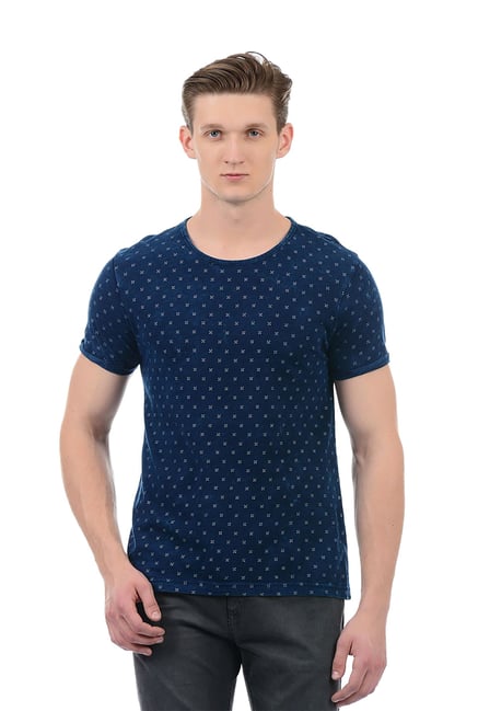 Ed Hardy Navy Cotton Printed Round Neck T-Shirt