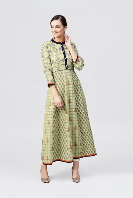 Aasi - House of Nayo Green Cotton Printed A Line Kurti