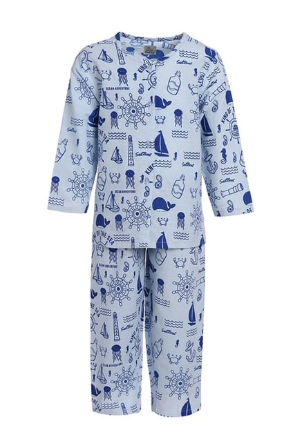 A Little Fable Kids Blue Printed Night Suit