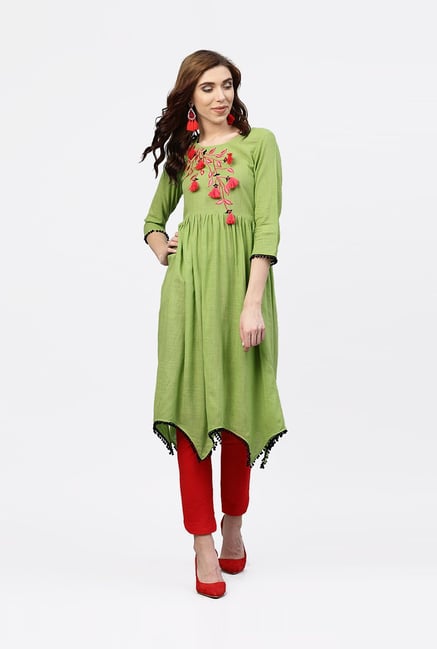 Aasi - House of Nayo Green Embroidered A Line Kurti