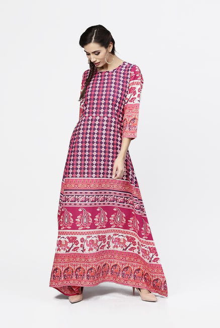 Aasi - House of Nayo Pink Cotton Printed A Line Kurti