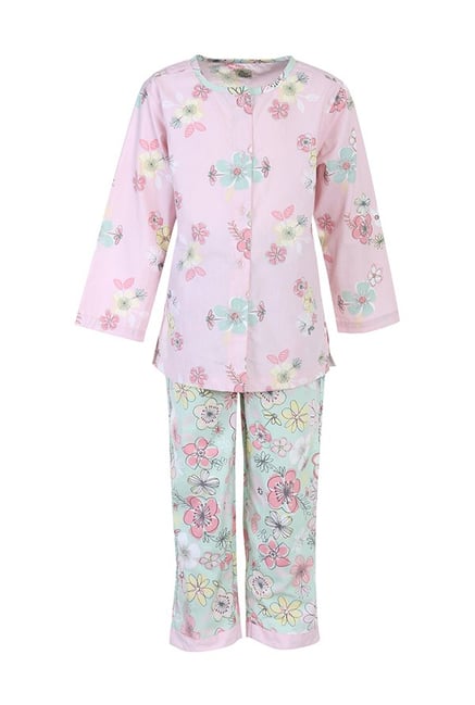 A Little Fable Kids Pink & Green Floral Print Night Suit