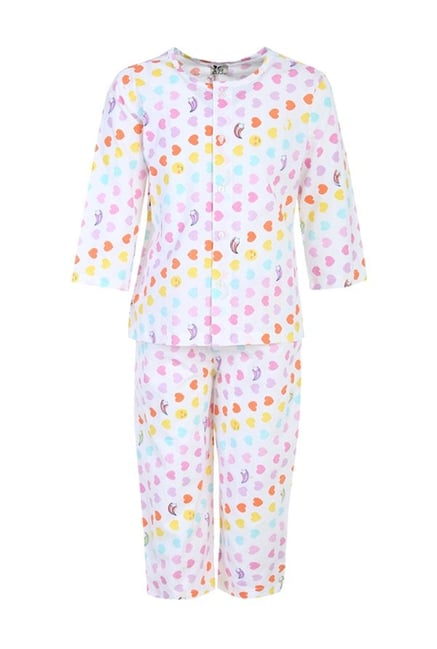 A Little Fable Kids White Printed Night Suit