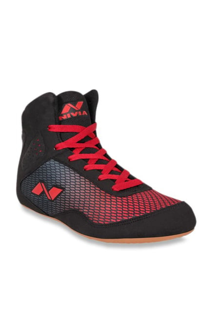 red and black wrestling shoes