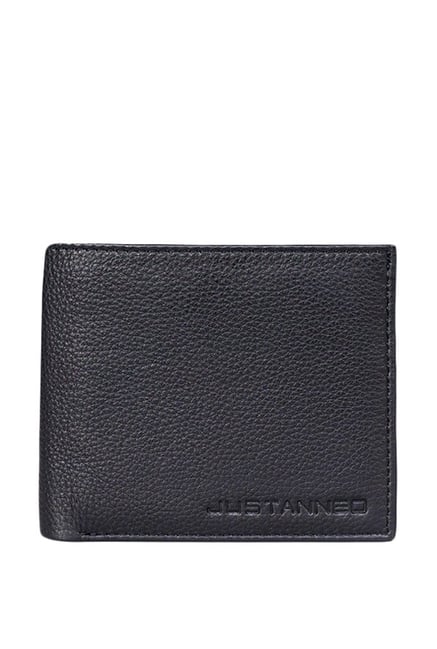 Justanned Black Casual Leather Bi Fold Wallet for Men