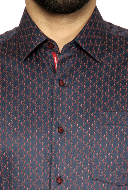 Buy Blackberrys Navy & Red Printed Slim Fit Cotton Shirt for Men Online ...