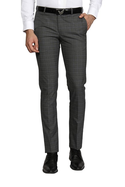 Blackberrys Dark Grey Slim Fit Checks Trousers