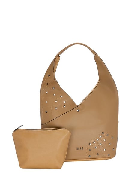 Elle Tan Embellished Hobo Handbag with Pouch-picture-40