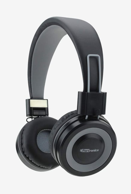 Portronics Muffs G On the Ear Wireless Bluetooth Headphone with Mic and Aux POR 012 BlackGrey