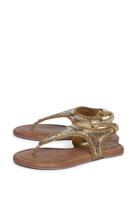 Buy SANDALWALI Larry Gold & Bronze Embroidered Sandals Online