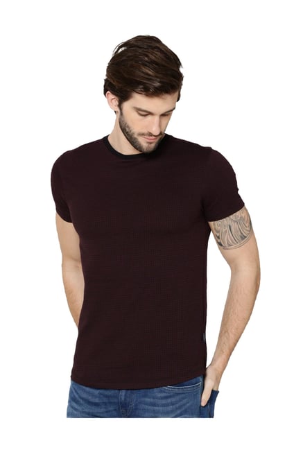 Jack Jones Maroon Slim Fit Round Neck T-Shirt