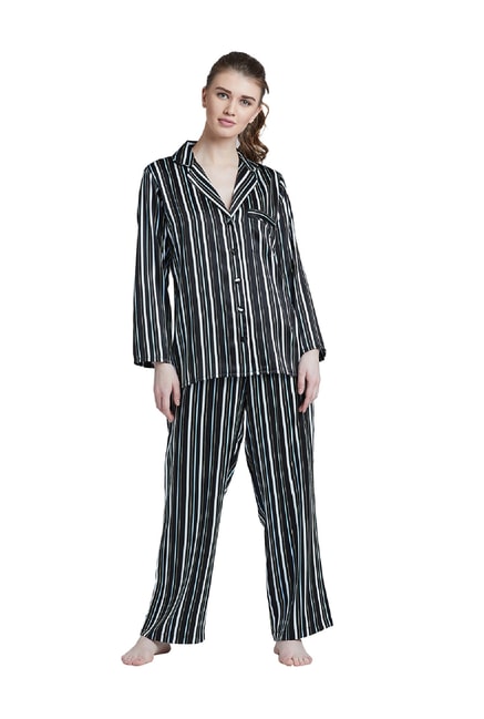 Bohobi Black & White Striped Night Suit