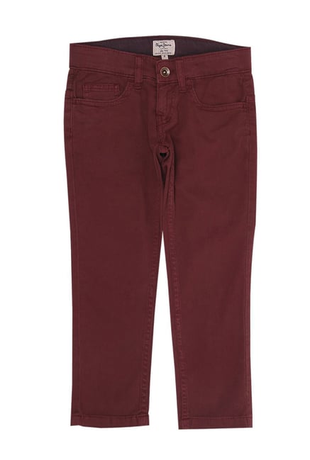 Pepe Jeans Kids Burgundy Solid Trousers