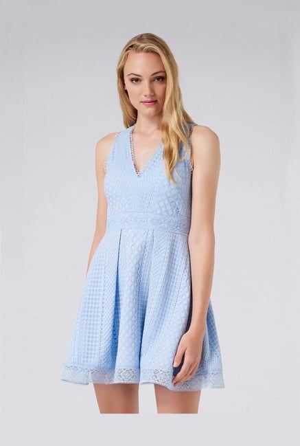 forever new lace embroidered skater dress in blue