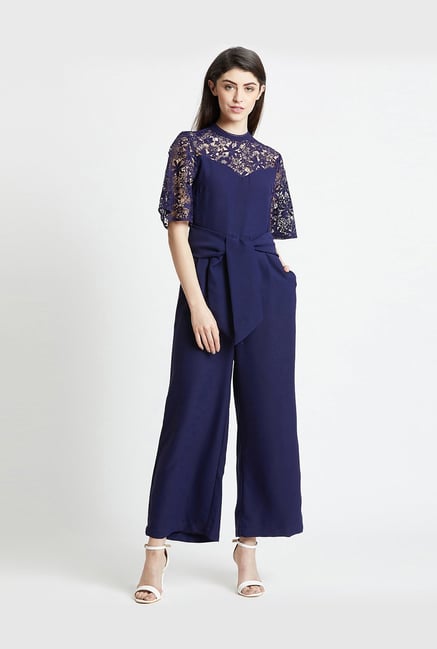Buy Cover Story Navy Lace Pattern Jumpsuit for Women Online Tata