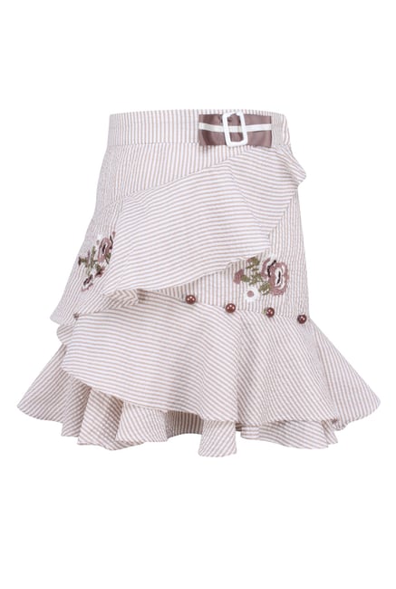 Cutecumber Kids Brown & White Striped Skirts