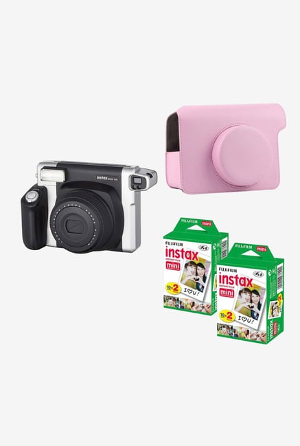 Fujifilm Instax Wide 300 with pink Case 40 Shots Instant Camera Black