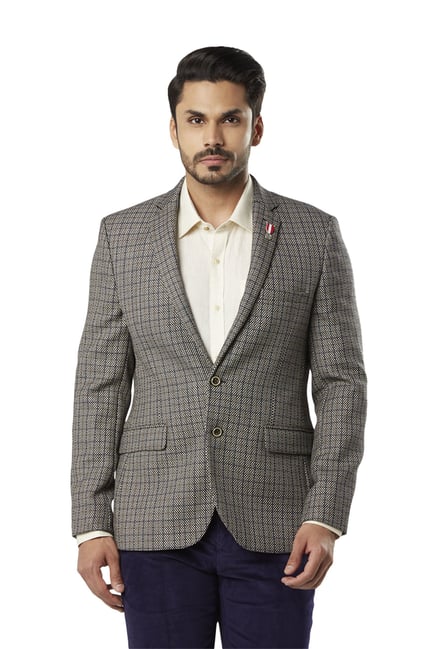 Raymond Light Grey Slim Fit Checks Blazer
