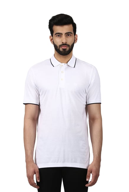 Buy Raymond White Regular Fit Half Sleeves Polo T-Shirt for Men