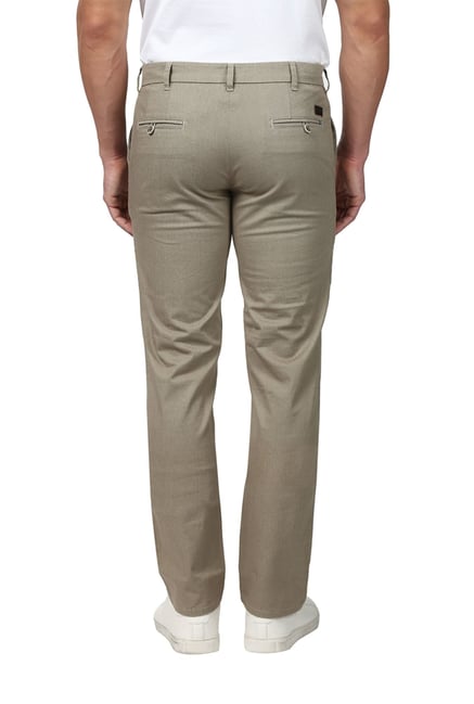 Buy Park Avenue Sage Green Slim Fit Cotton Trousers for Men Online ...