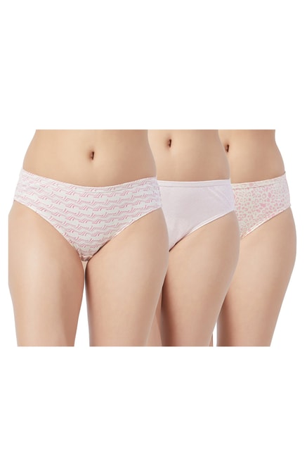 Fruit of the loom Coral & Off White Printed Hipster Bikini (Pack Of 3)