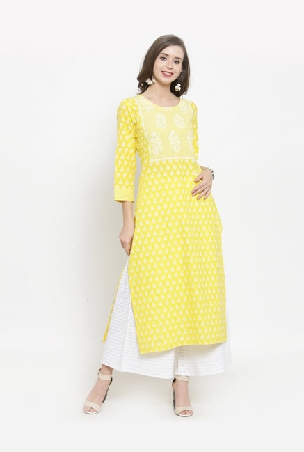 Buy Rajotsav Women Yellow & Blue Solid Kurti with Palazzo Set 8_XXL at  Amazon.in