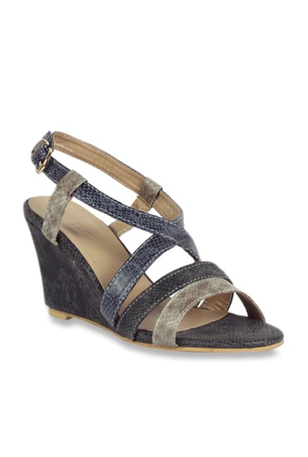 Notion London Dark Grey Cross Strap Wedges