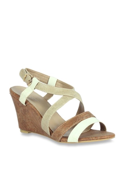 Notion London Beige Cross Strap Wedges