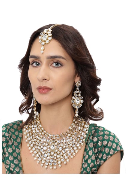 Zaveri Pearls Clear & Pearl White Alloy Necklace Set-picture-30