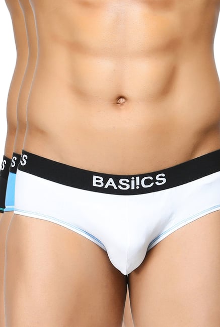 BASIICS by La Intimo Sky Blue, White & Black Briefs (Pack of 3)-picture-30